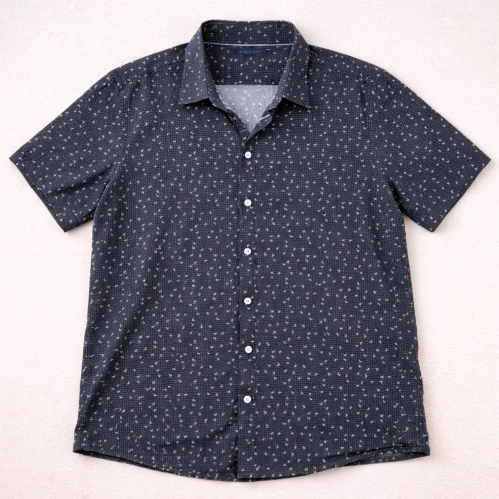 Stone Rose Luxe Button Up Shirt Men Large Butterfly Print Short Sleeve Preppy